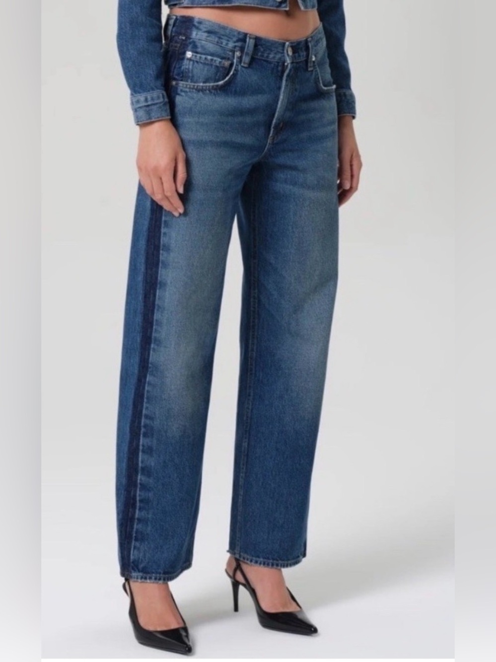NWOT: Citizens of Humanity Tuxedo Straight Two-Tone Denim Jeans, sz 27 ($358)